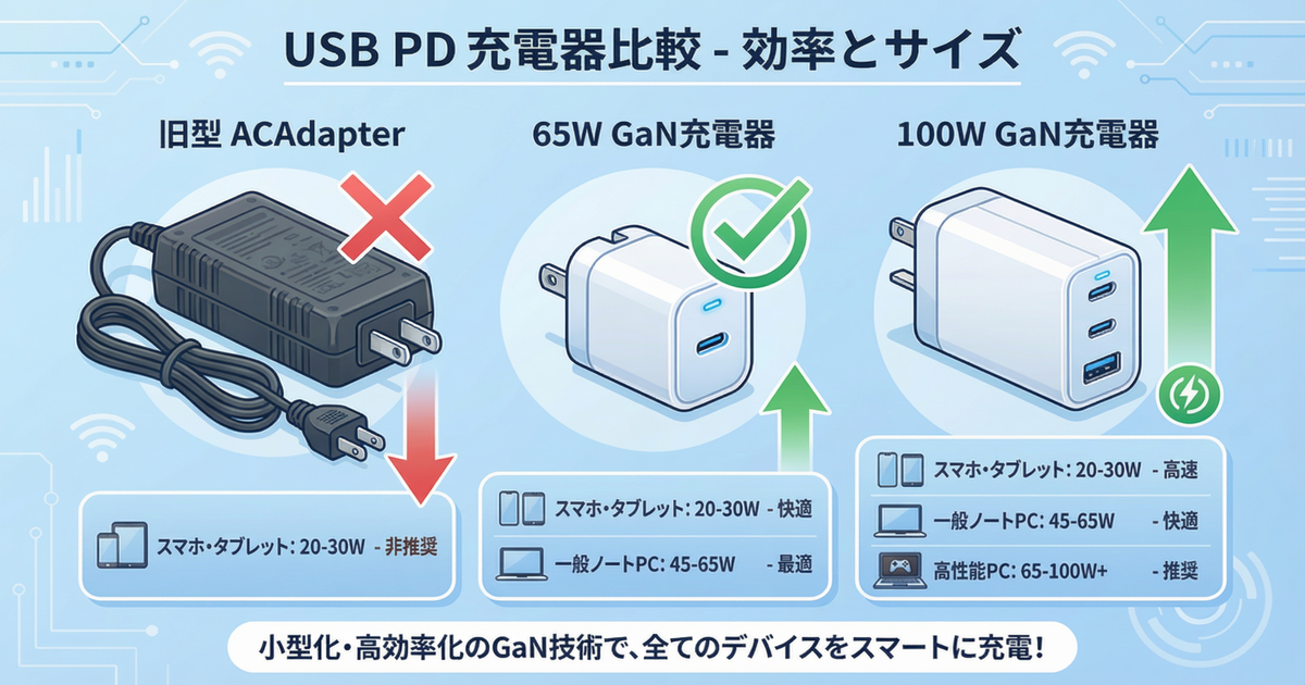 PD充電器のワット数比較