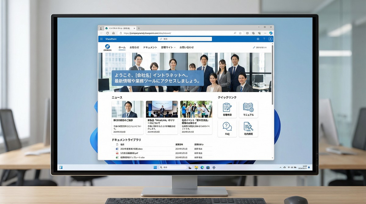 SharePoint社内ポータルサイトの画面イメージ（Windows 11環境）