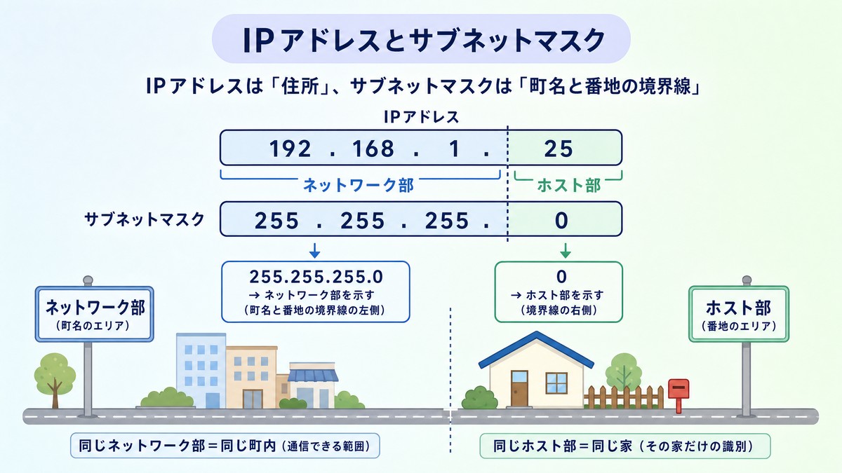 255.255.255.0 サブネットマスク IPアドレスとネットワーク部・ホスト部の図解