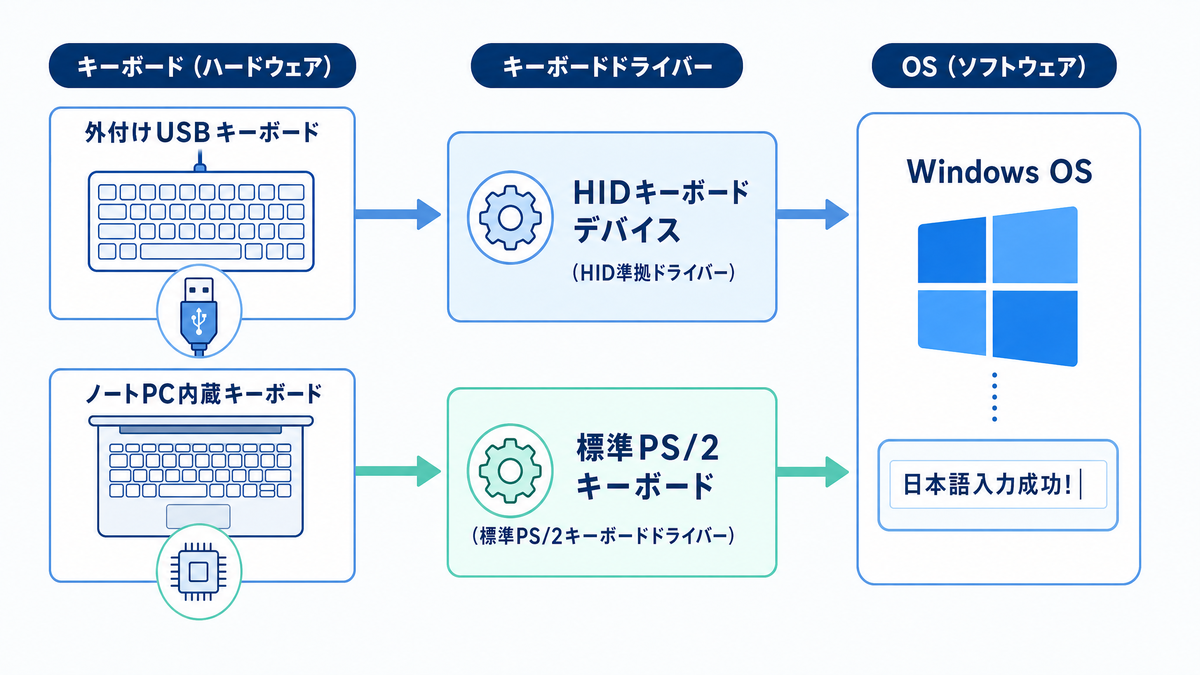 HIDキーボードデバイスと標準PS/2キーボードの違い
